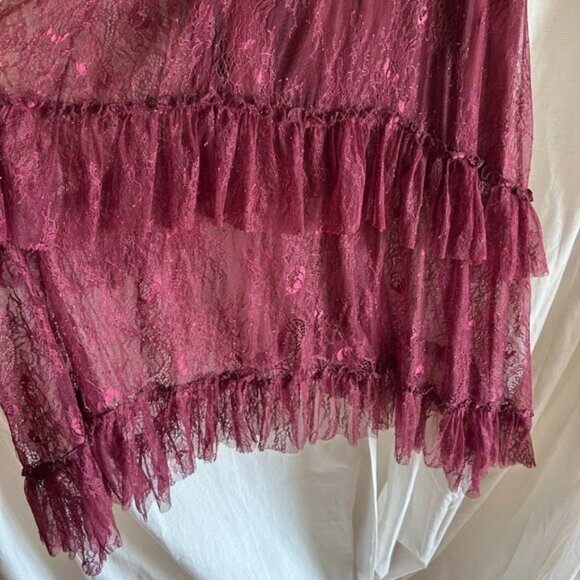 Lulu's Wonderfully Whimsical Burgundy Lace Ruffled Midi Dress - Picture 8 of 13